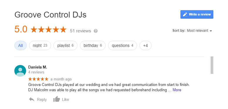 Google DJ hire reviews