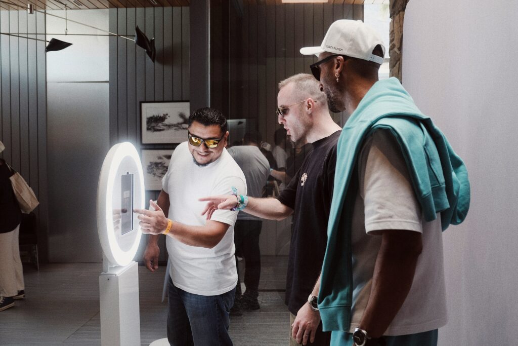 Man touching photo pod