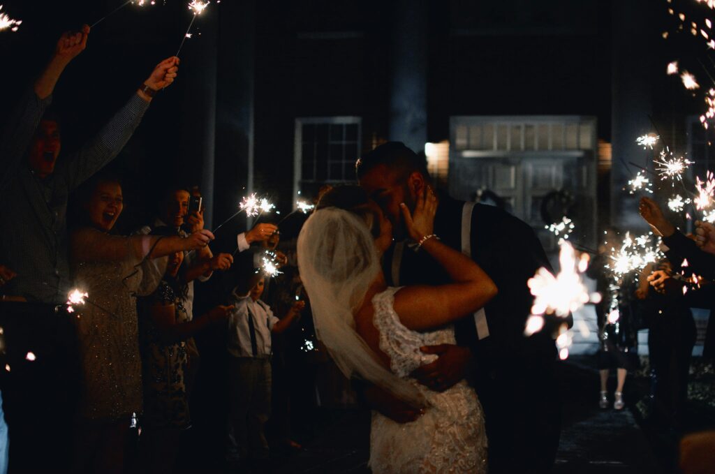 Wedding couple having first dance